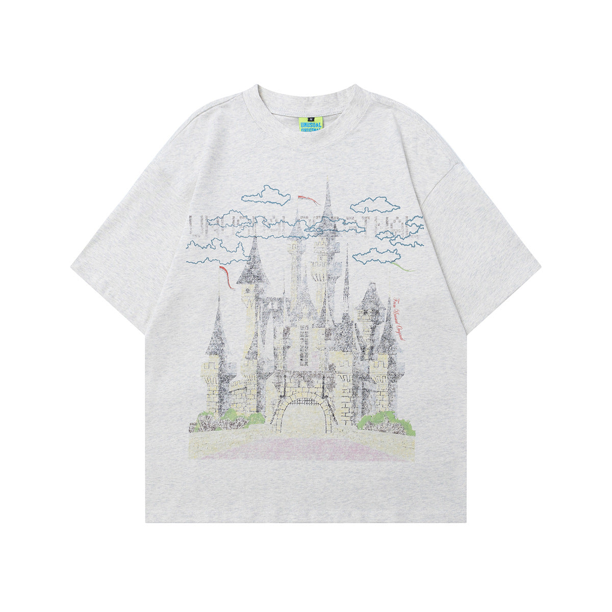 Unisex T-shirts Summer Vintage Comic Castle Figure Men's Loose Short Sleeve T-Shirt