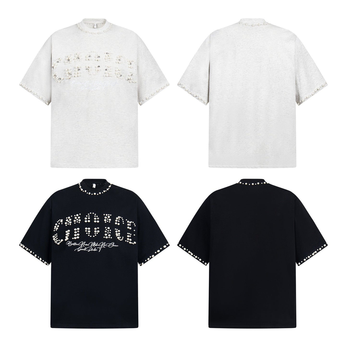 Unisex T-shirts Street Beaded Letter Men's Loose Short Sleeve T-Shirt