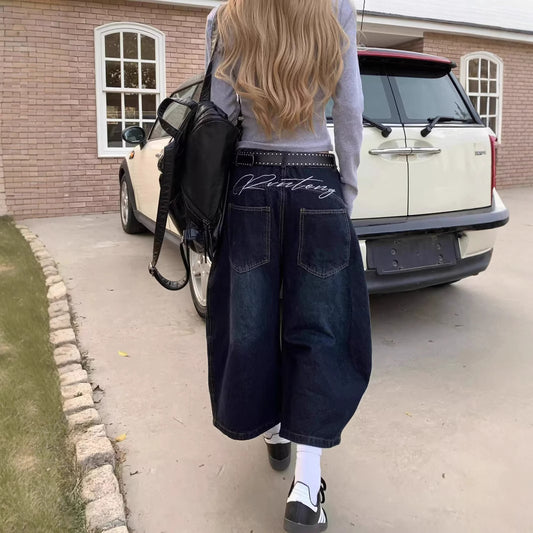 Women jeans graffiti wide-leg jeans summer loose casual straight-leg pants