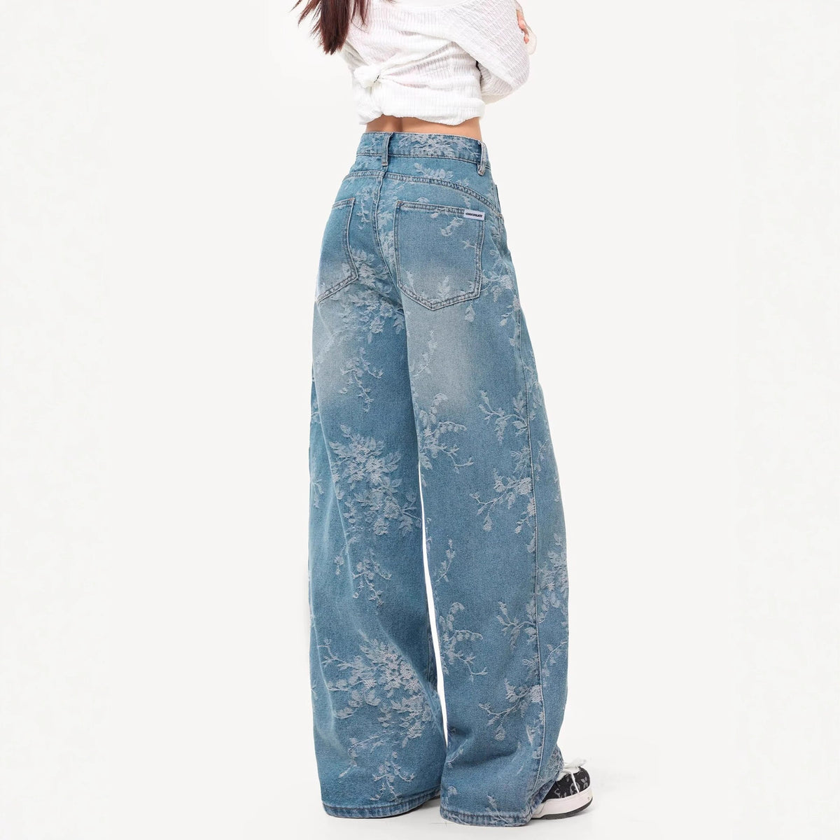 Women jeans jacquard high waist