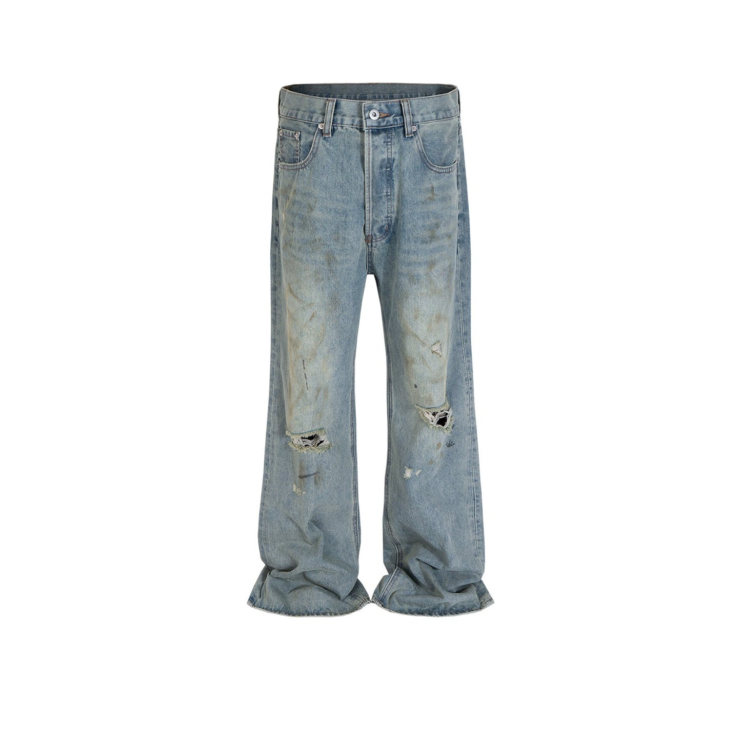 MIJKO Men Vintage Pants MIJKO Washing Water Old Ripped Blue Jeans