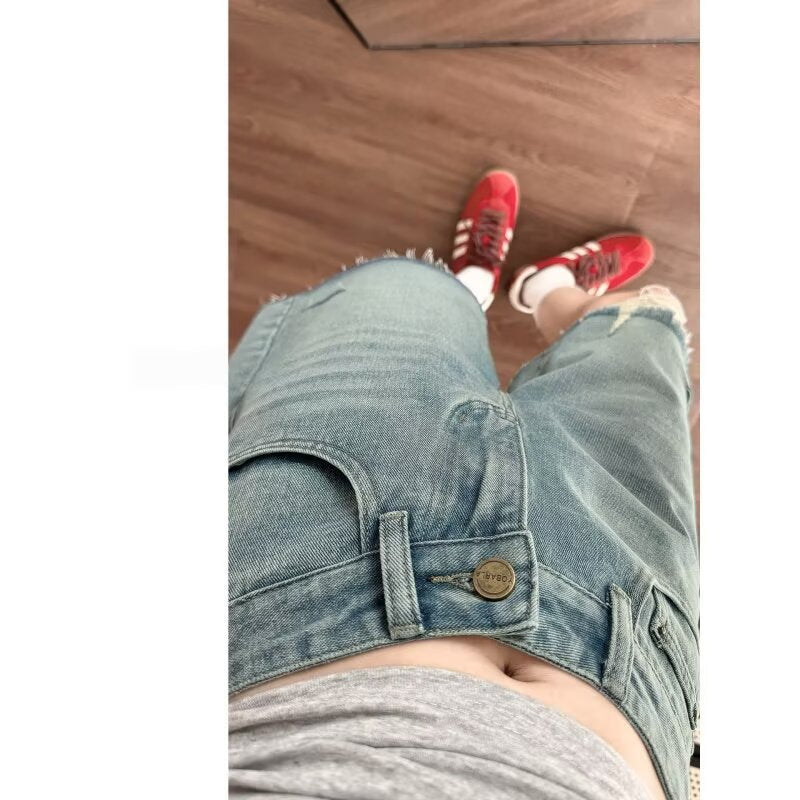 Women jeans ripped women summerhigh waistloose denim half length pants