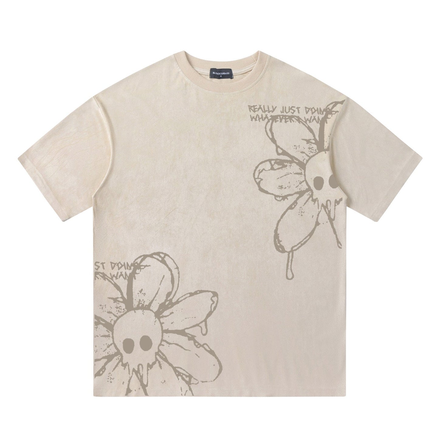Unisex T-shirts Spring Vintage Hand Painted Flower Casual Loose Short Sleeve T-Shirt