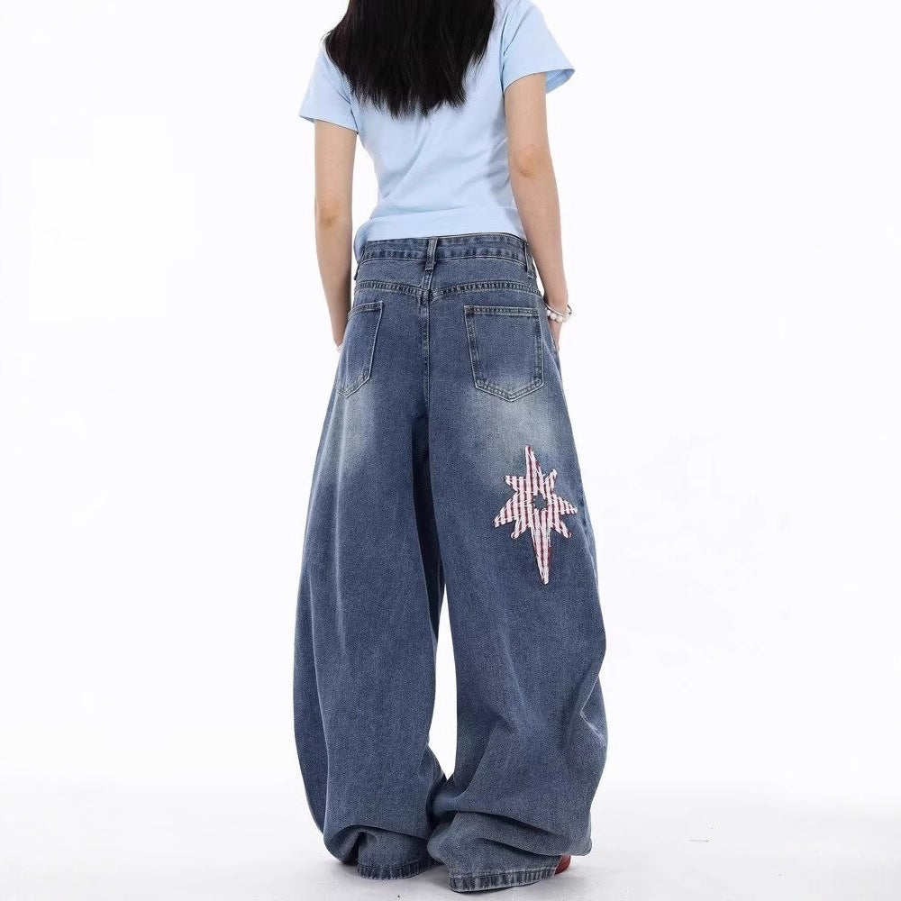 Women Jeans Women Vintage Star Patch Loose