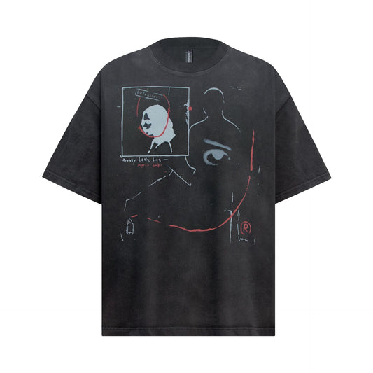 Unisex T-shirts Summer Vintage Hand Painted Alien Men's Loose Short Sleeve T-Shirt