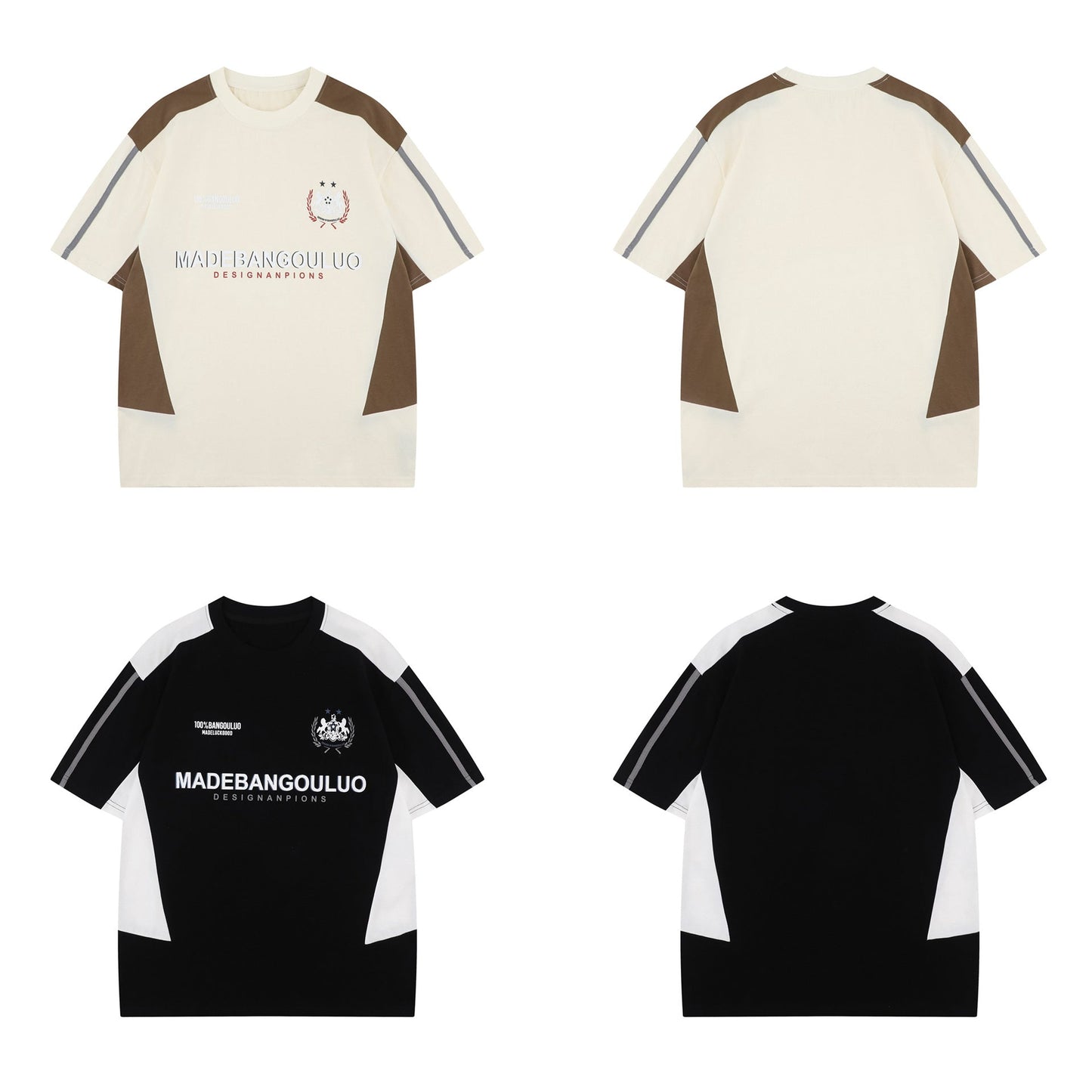 Unisex T-shirts Summer Splicing Letter Pattern Men's Loose Short Sleeve T-Shirt