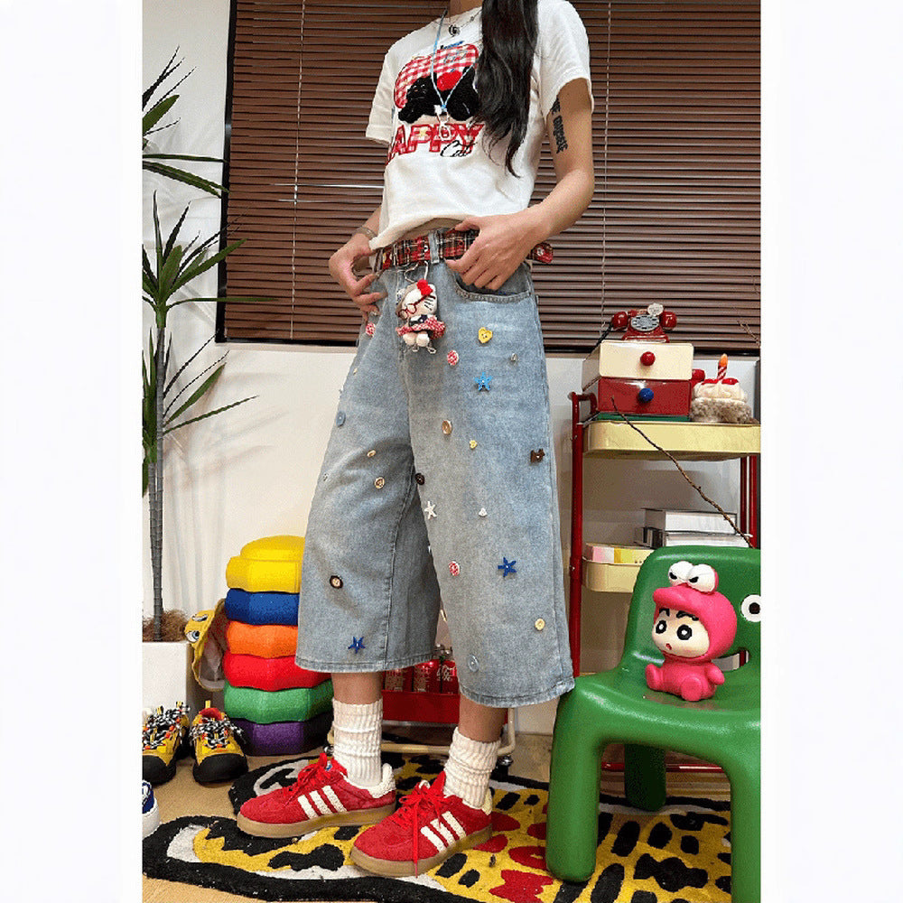 Women's Jeans Straight Pants Washed Shorts
