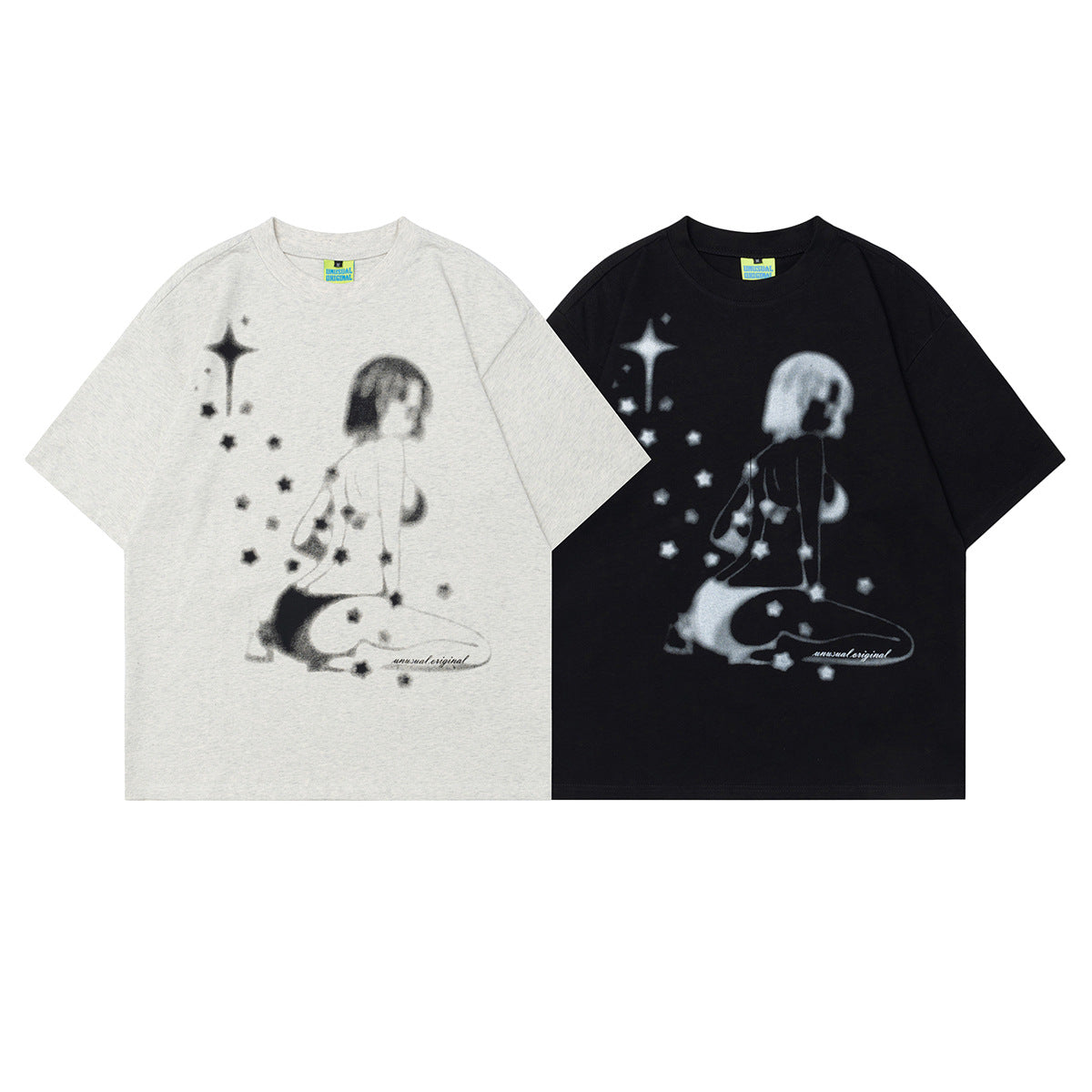 Unisex T-shirts Summer Vintage Beautiful Girl Men's Loose Crew Neck Short Sleeve T-Shirt