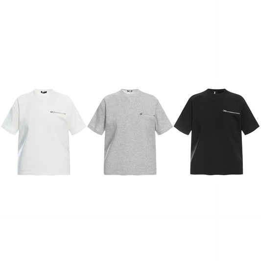 Unisex T-shirts Zipper Design Loose Simple High-end T-shirt
