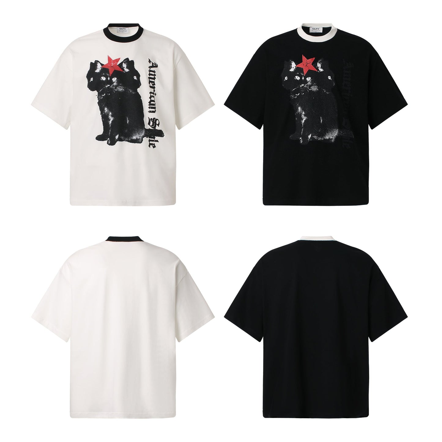 Unisex T-shirts Summer Male and Female Cat Picture Loose Short Sleeve T-Shirt