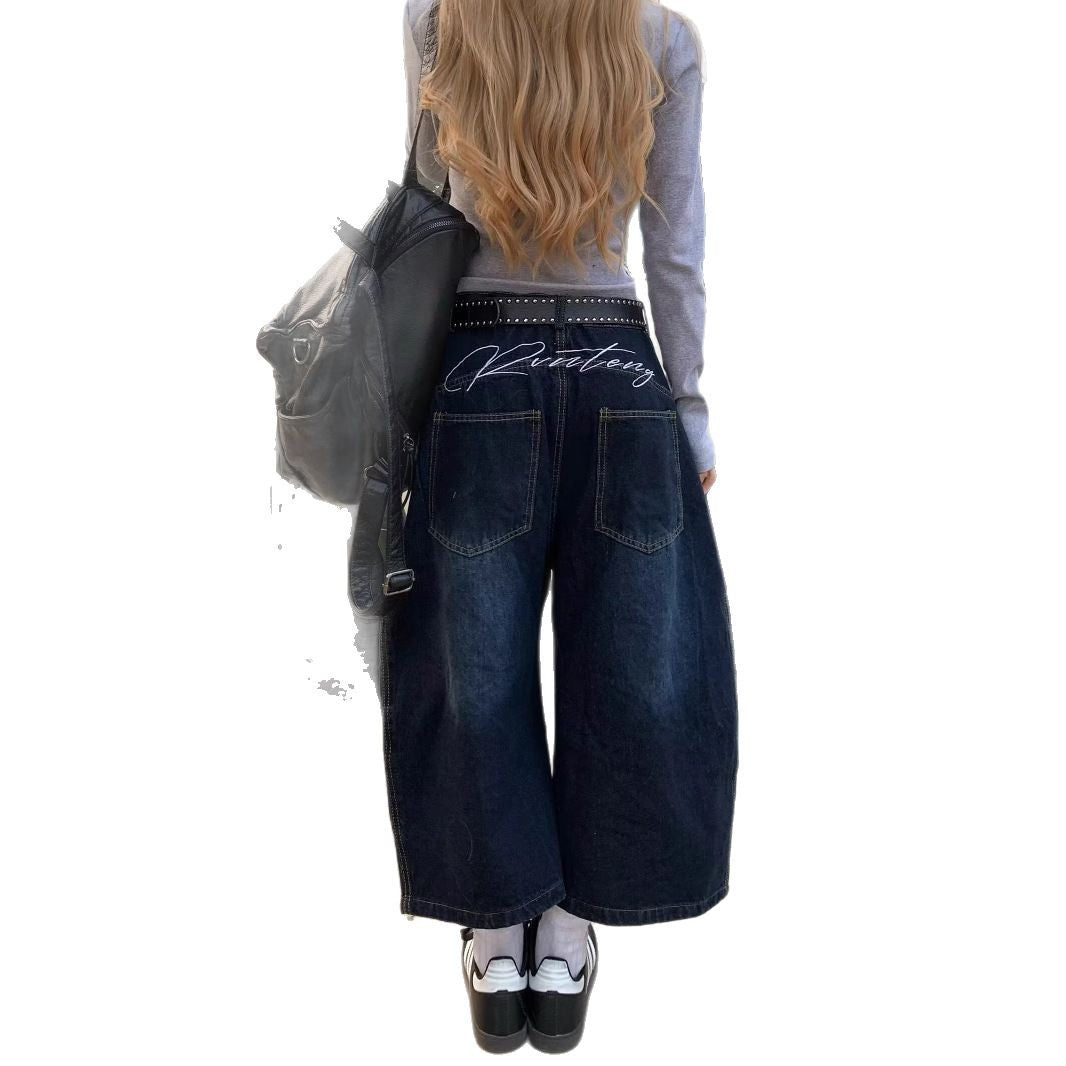 Women jeans graffiti wide-leg jeans summer loose casual straight-leg pants