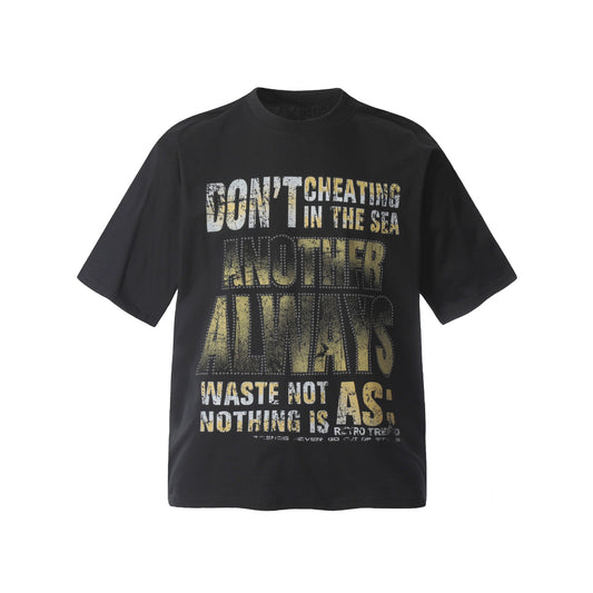 Unisex T-shirts Summer Letter Bead Men's Loose Crew Neck Short Sleeve T-Shirt