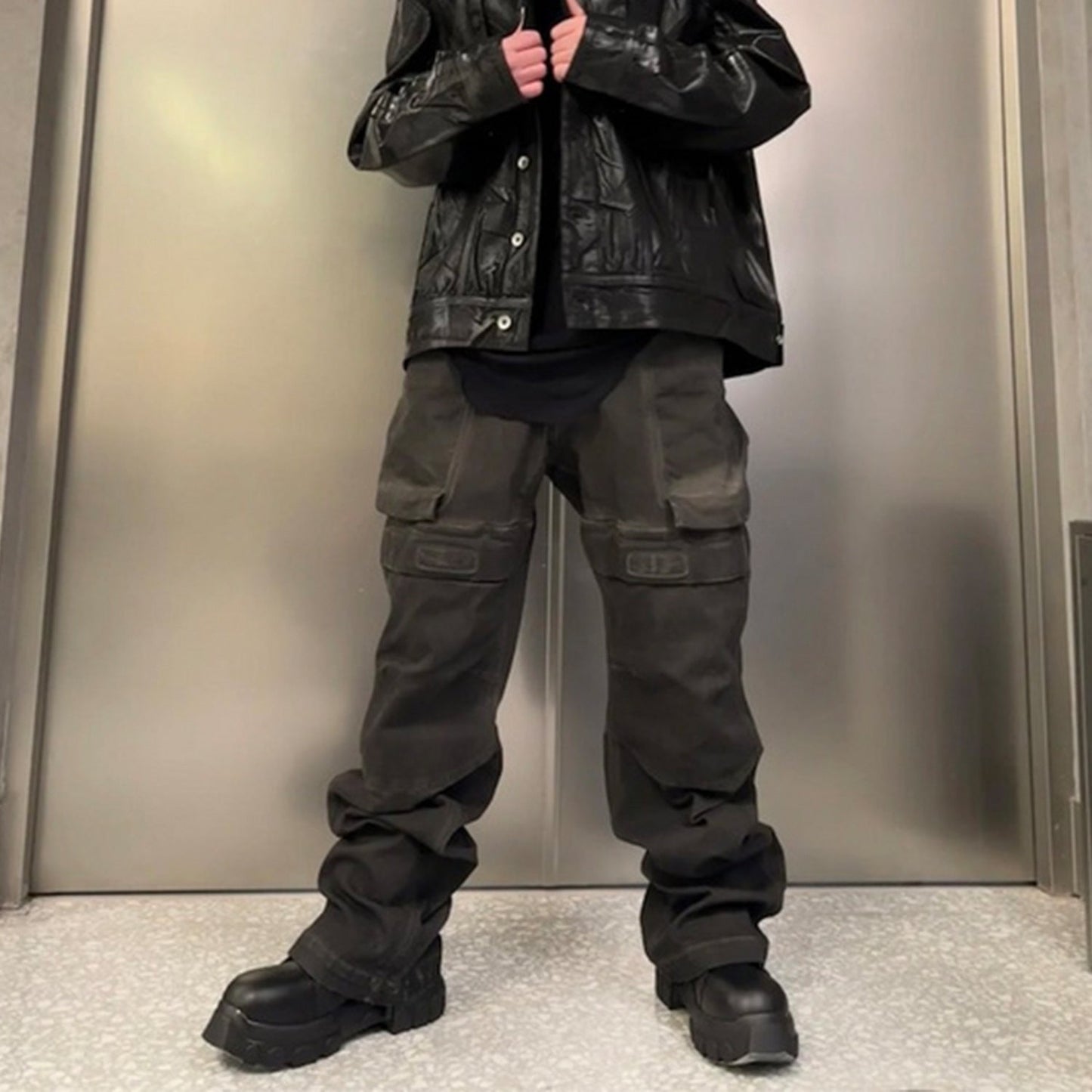 MIJKO Mens Vintage Pants MIJKO Stegosaurus Cargo Dirty Workwear Jeans