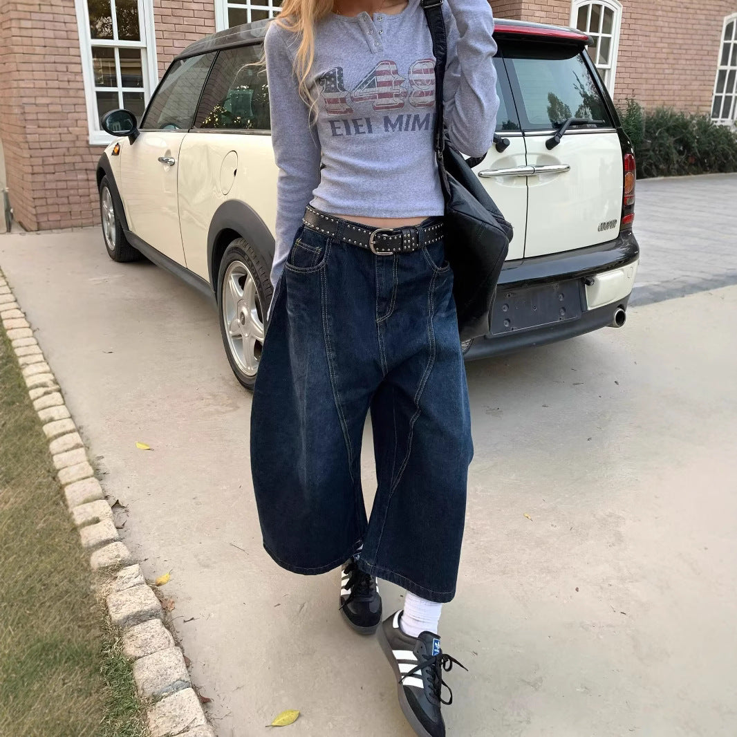 Women jeans graffiti wide-leg jeans summer loose casual straight-leg pants