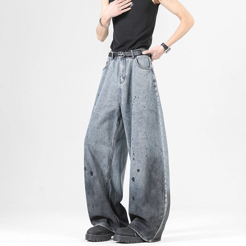 Women jeans retro gradient splash ink loose