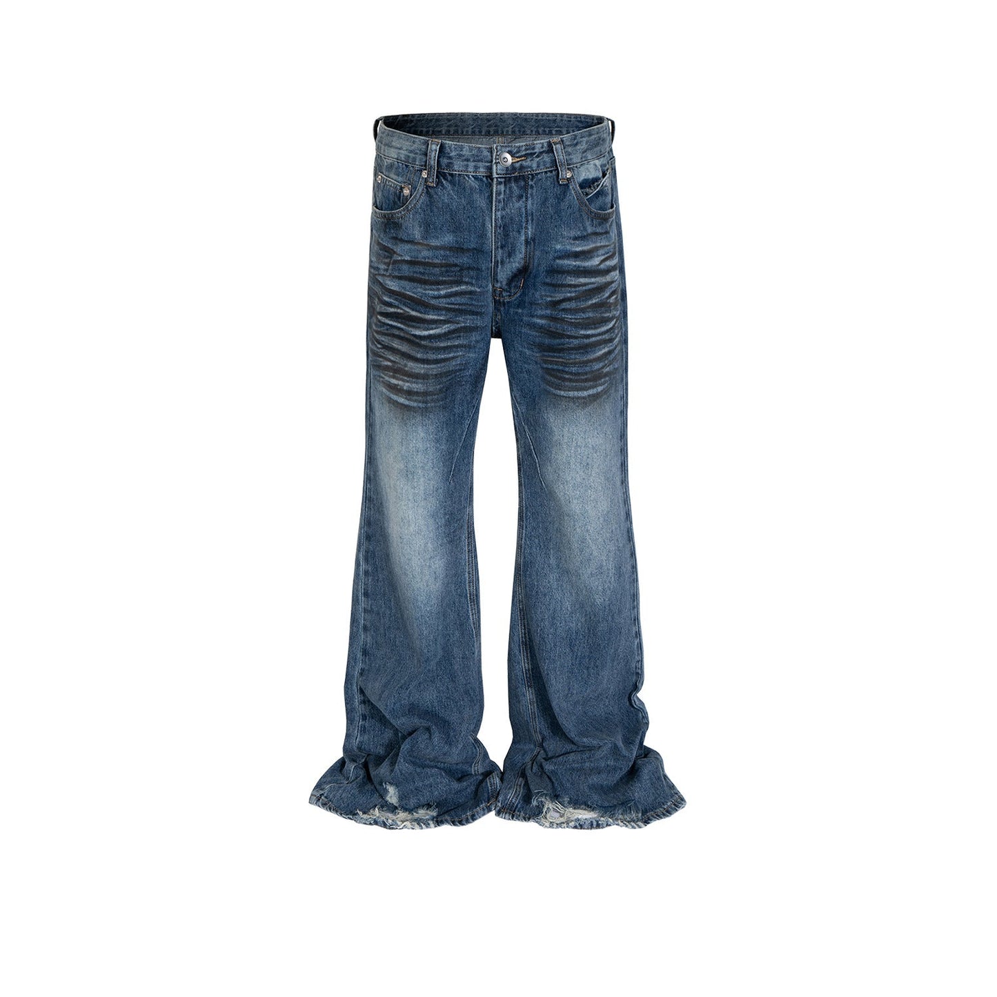MIJKO Mens Vintage Pants Ripped Wide-Foot Jeans