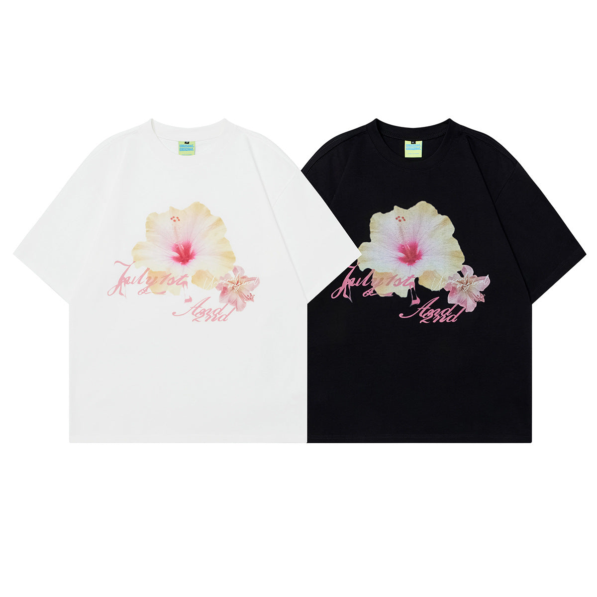 Unisex T-shirts Summer Flowers Men's Loose Short Sleeve T-Shirt
