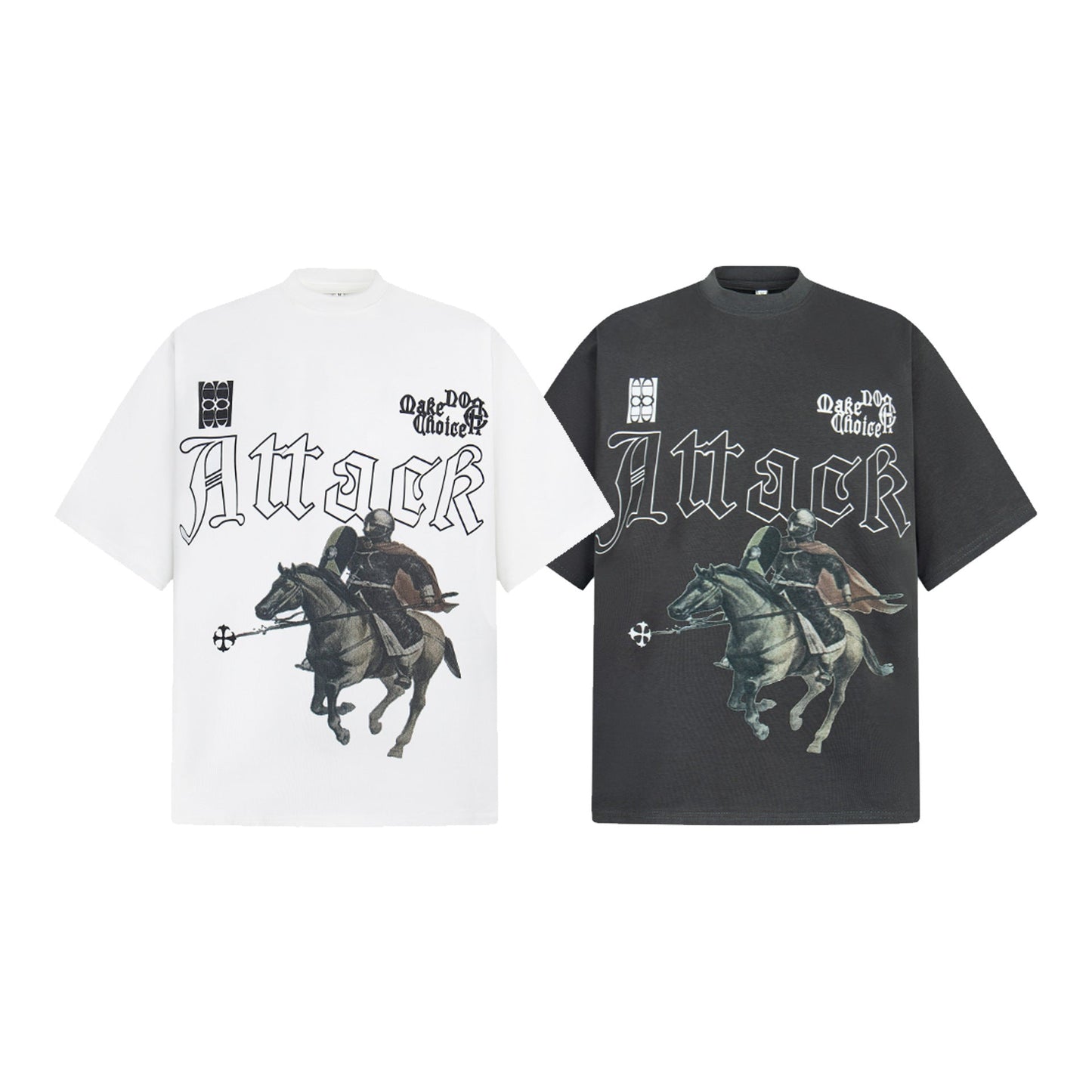 Unisex T-shirts Street Vintage Cavalry Character Men's Loose Short Sleeve T-Shirt