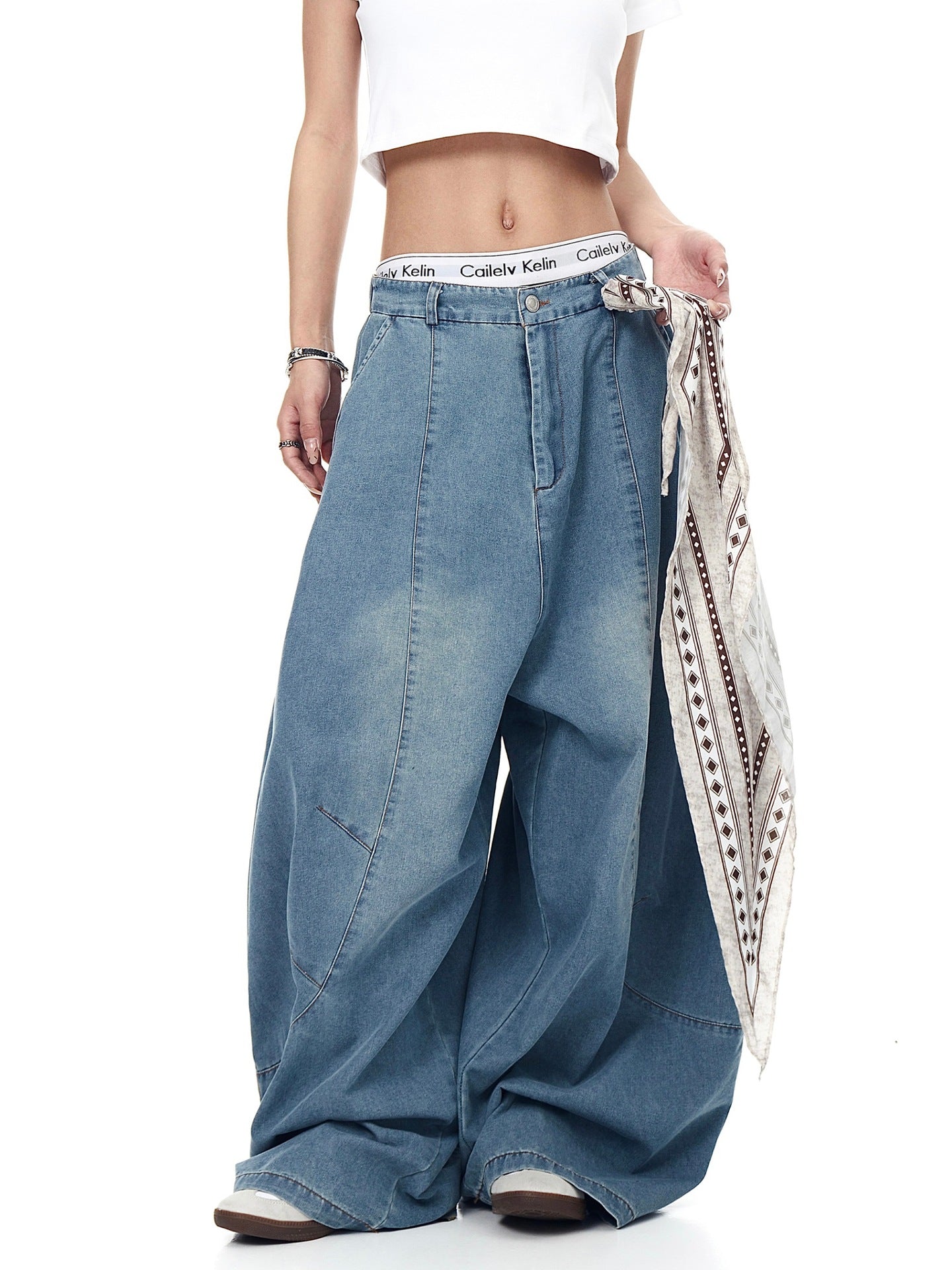 Women's Jeans Retro Scimitar Jeans Loose Casual Wide Leg Pants