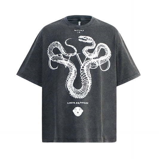 Unisex T-shirts Summer Vintage Snake Bone Pattern Men's Loose Short Sleeve T-Shirt