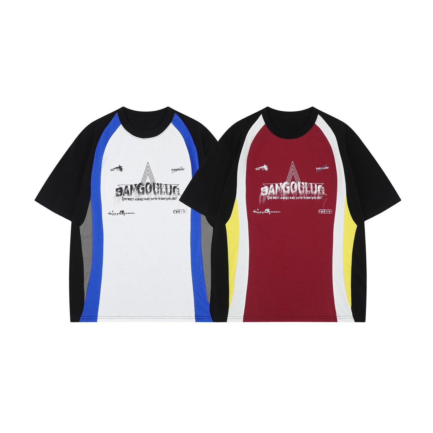 Unisex T-shirts Summer Splicing Alphabet Map Men's Loose Short Sleeve T-Shirt