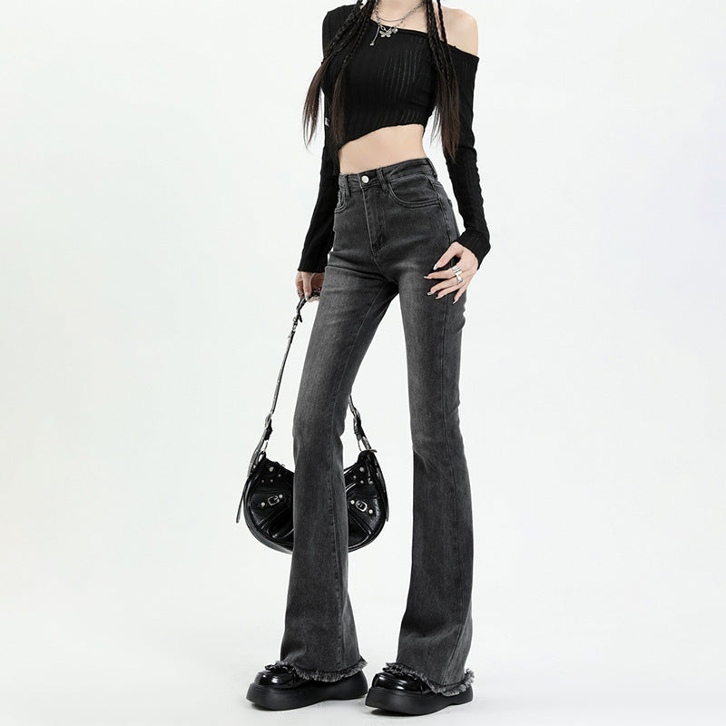 Women jeans women's summer high waist raw edge slightly flared
