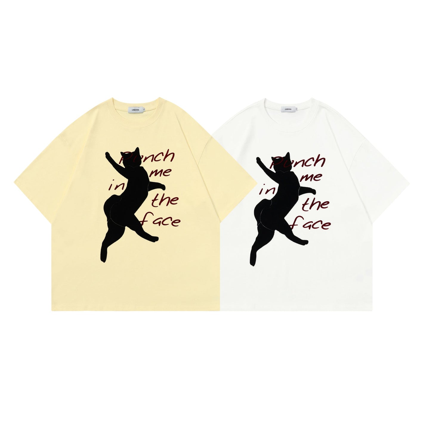 Unisex T-shirts Summer Towel Embroidered Cat Men's Loose Short Sleeve T-Shirt