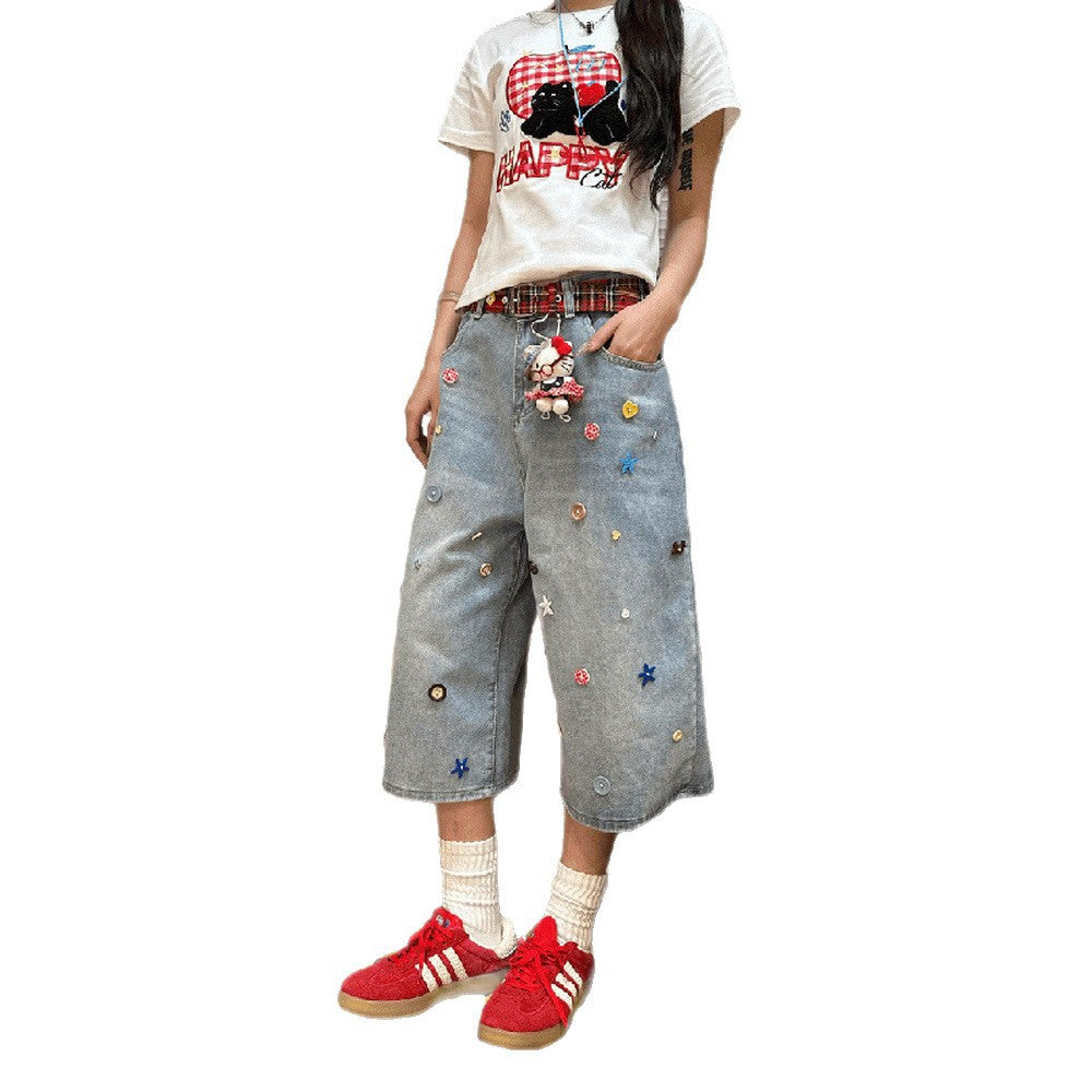 Women's Jeans Straight Pants Washed Shorts