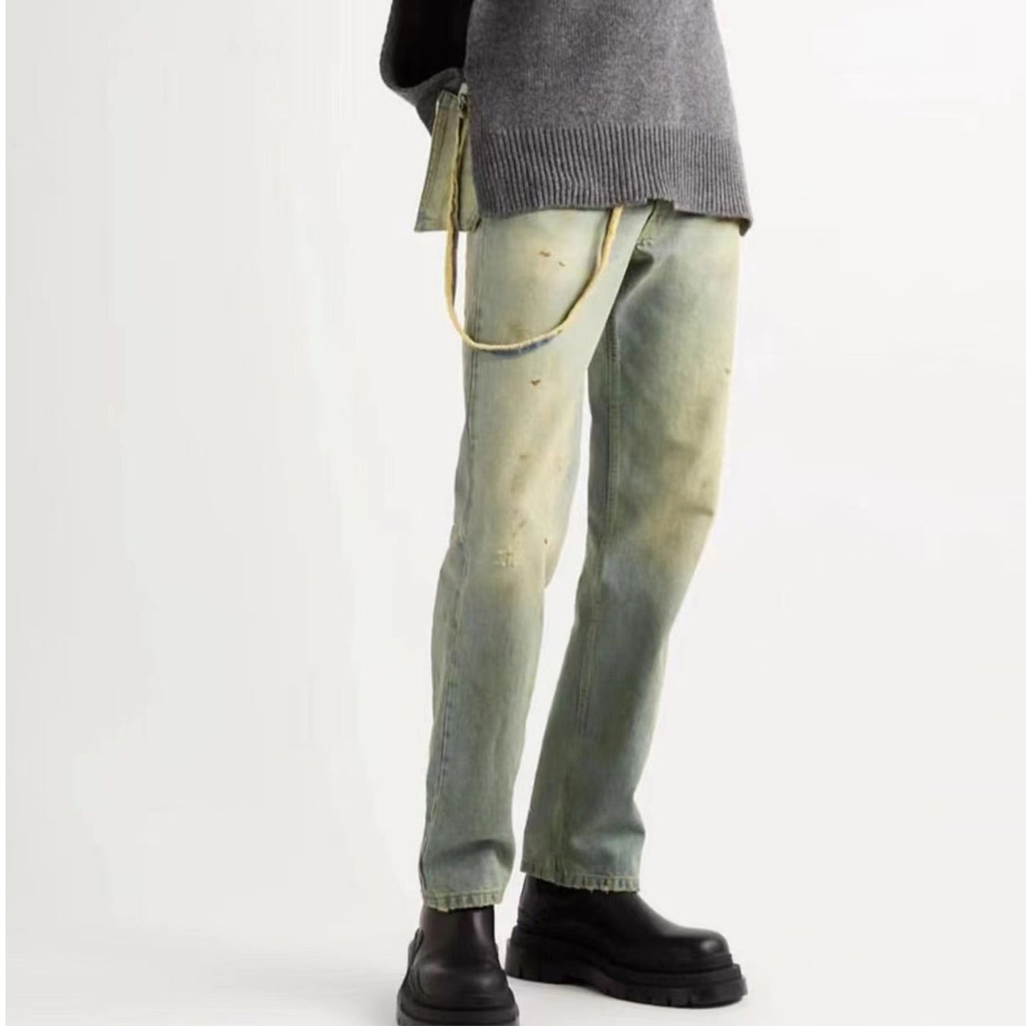 MIJKO Men's Vintage Pants MIJKO Men's Women's Washed Cow Trousers Ruined Pants Jeans