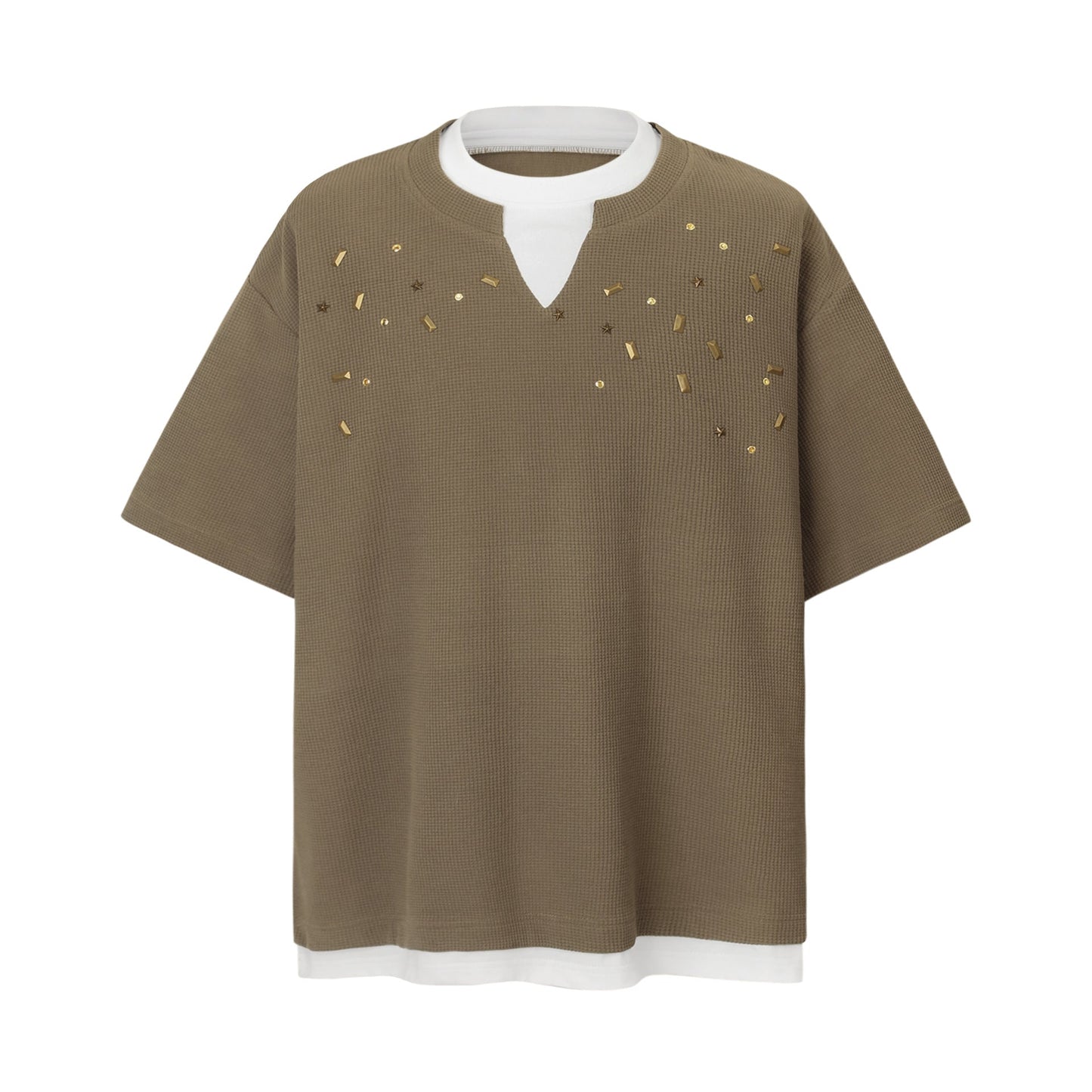 Unisex T-shirts Fake Two Metal Decorated Premium T-Shirts