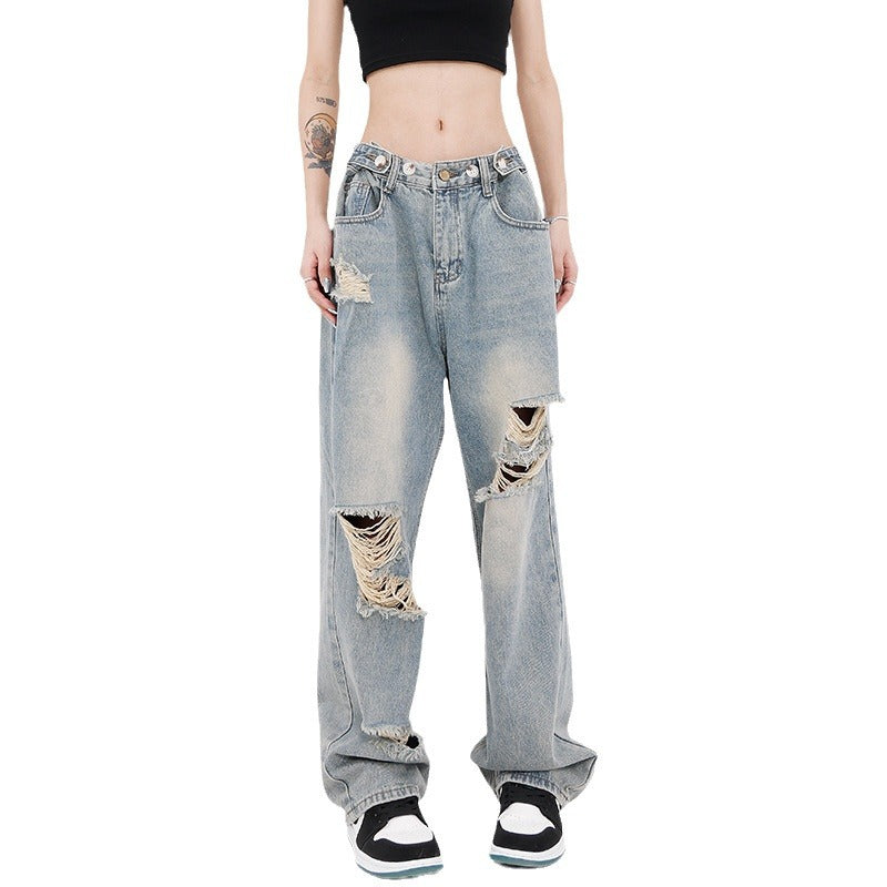 Women jeans retro ripped summerloose