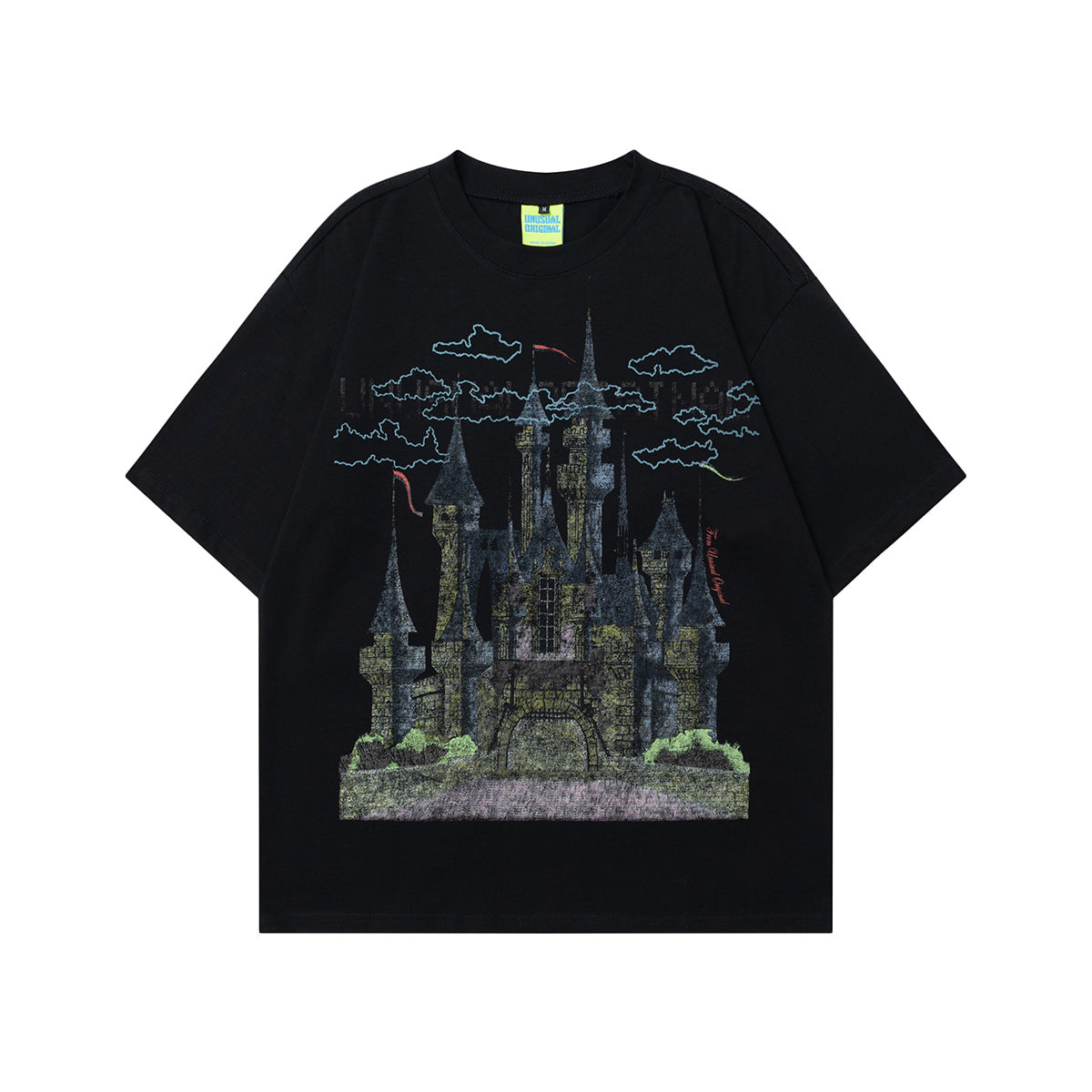 Unisex T-shirts Summer Vintage Comic Castle Figure Men's Loose Short Sleeve T-Shirt