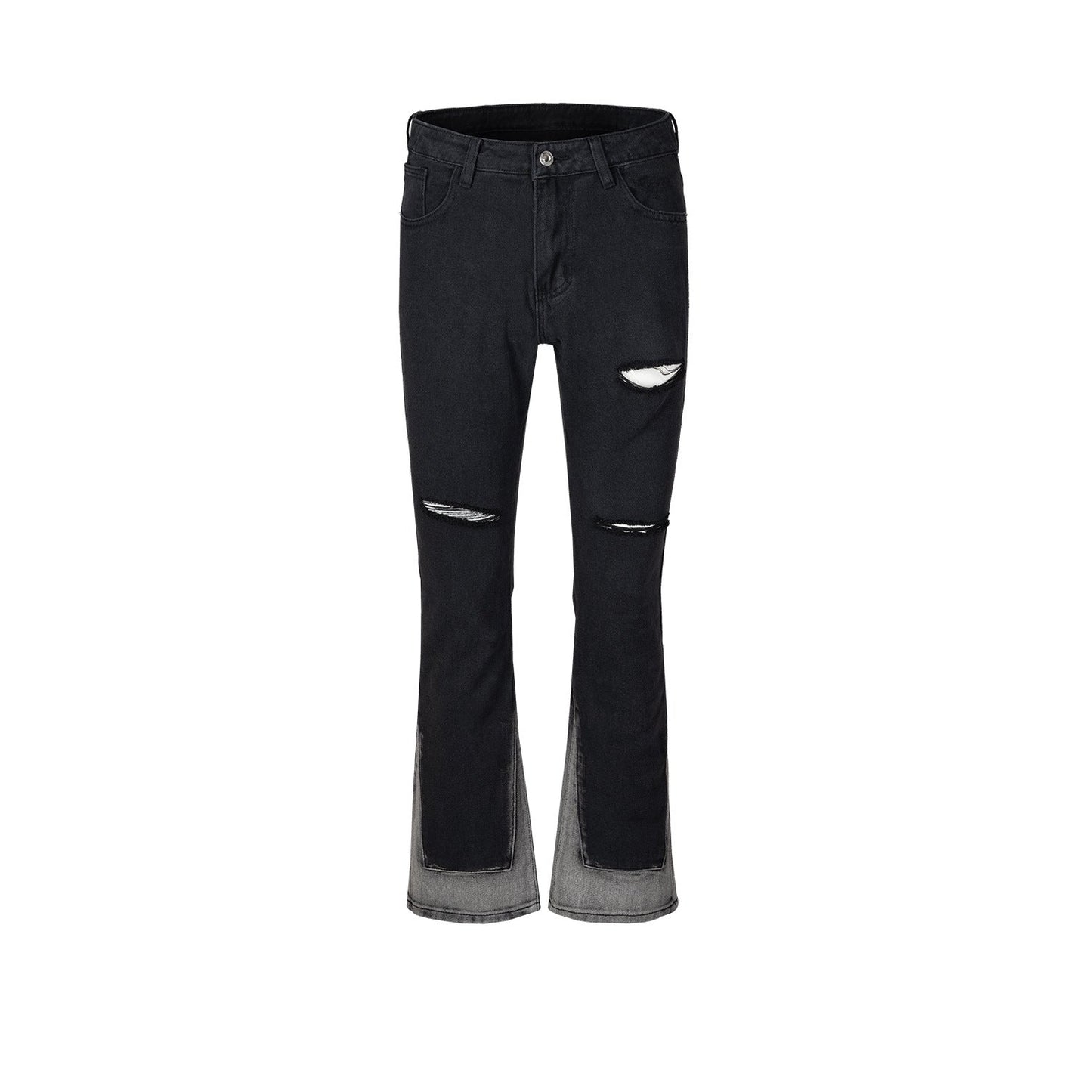 MIJKO Mens Vintage Pants Splicing Knife Cut Ripped Unisex Jeans