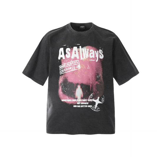 Unisex T-shirts Summer Washed Old Pattern Men's Loose Short Sleeve T-Shirt