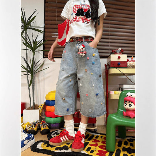 Women's Jeans Straight Pants Washed Shorts