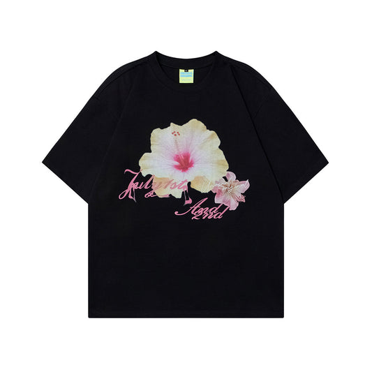 Unisex T-shirts Summer Flowers Men's Loose Short Sleeve T-Shirt