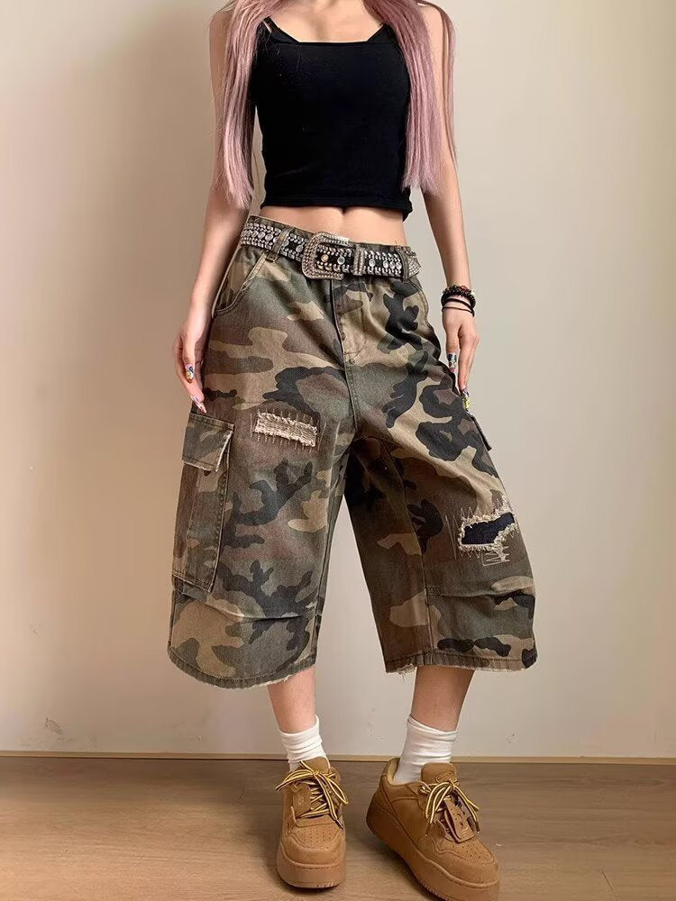 Women's jeans women's camouflage tooling loose cropped pants