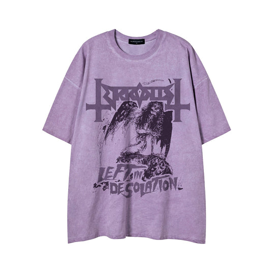 Unisex T-shirts Street Wash Old Character Summer Short Sleeve T-Shirts