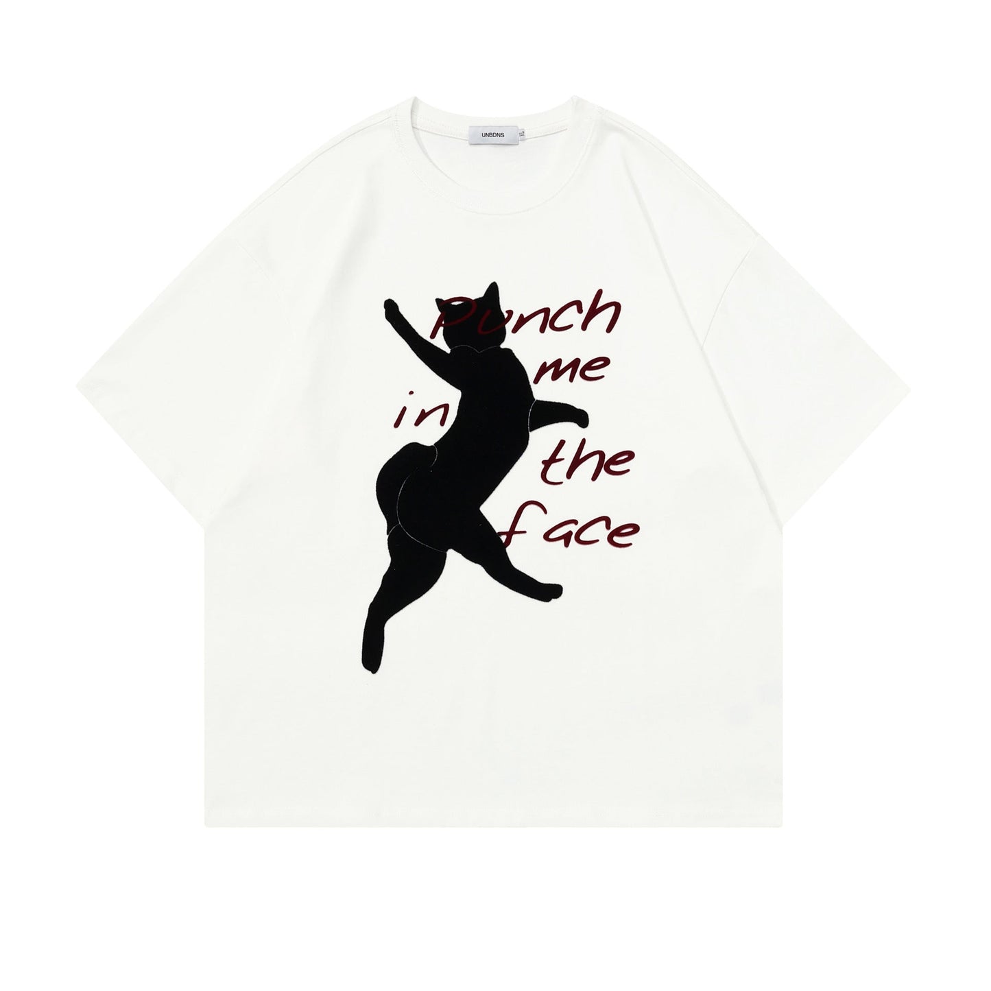 Unisex T-shirts Summer Towel Embroidered Cat Men's Loose Short Sleeve T-Shirt