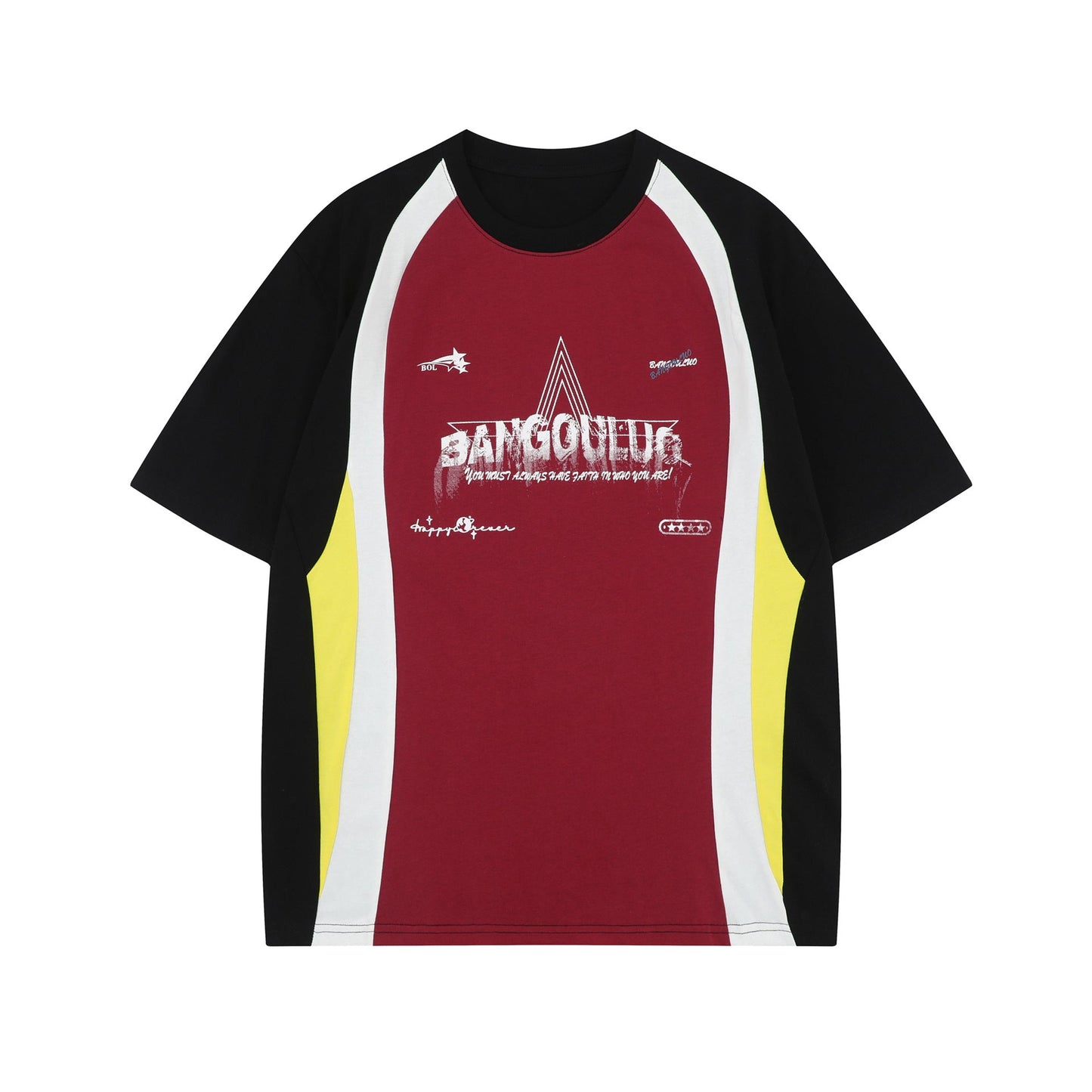 Unisex T-shirts Summer Splicing Alphabet Map Men's Loose Short Sleeve T-Shirt