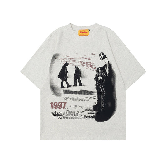 Unisex T-shirts Street Vintage Figure Painting Men's Loose Short Sleeve T-Shirt