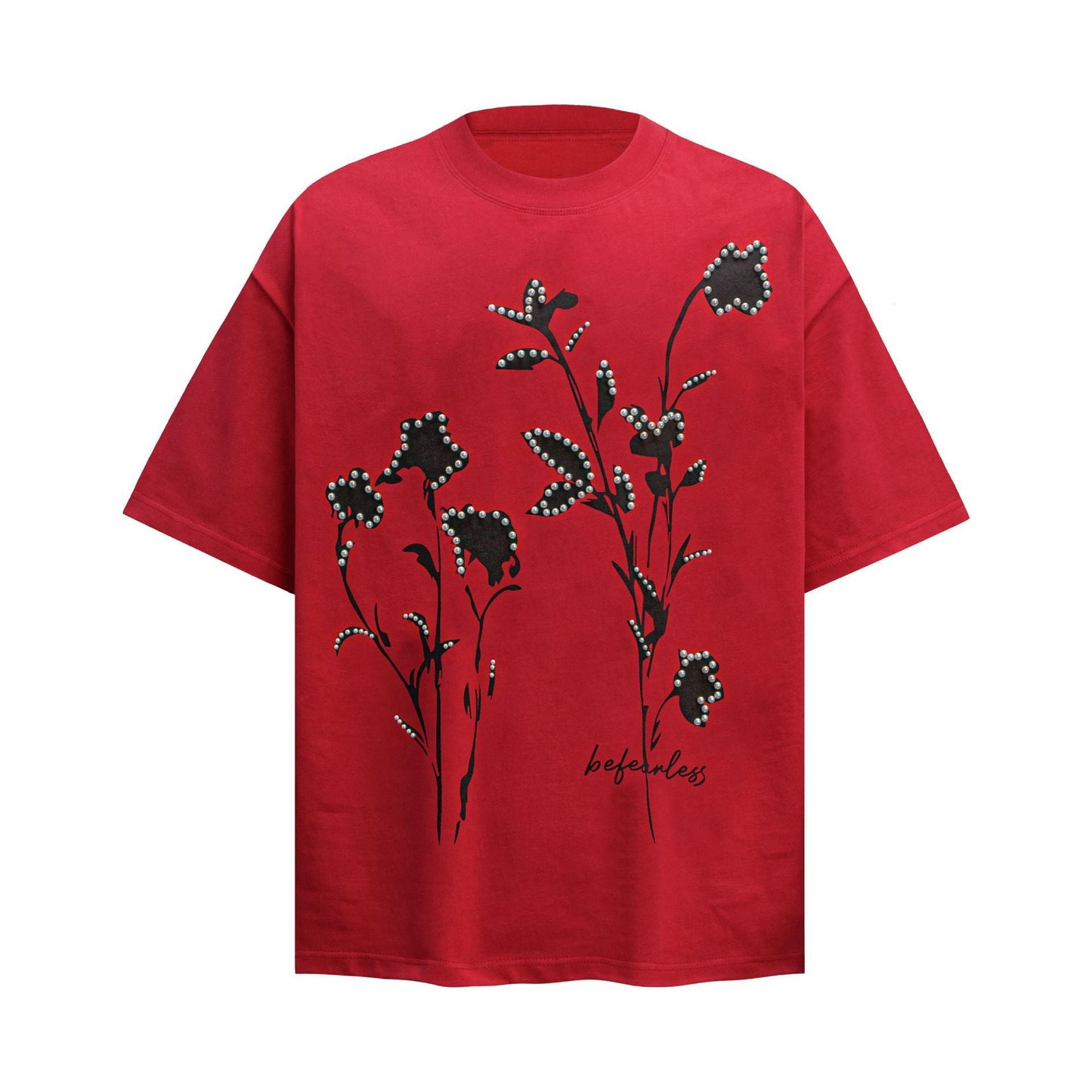 Unisex T-shirts Summer Printed Beaded Men's Loose Crew Neck Short Sleeve T-Shirt