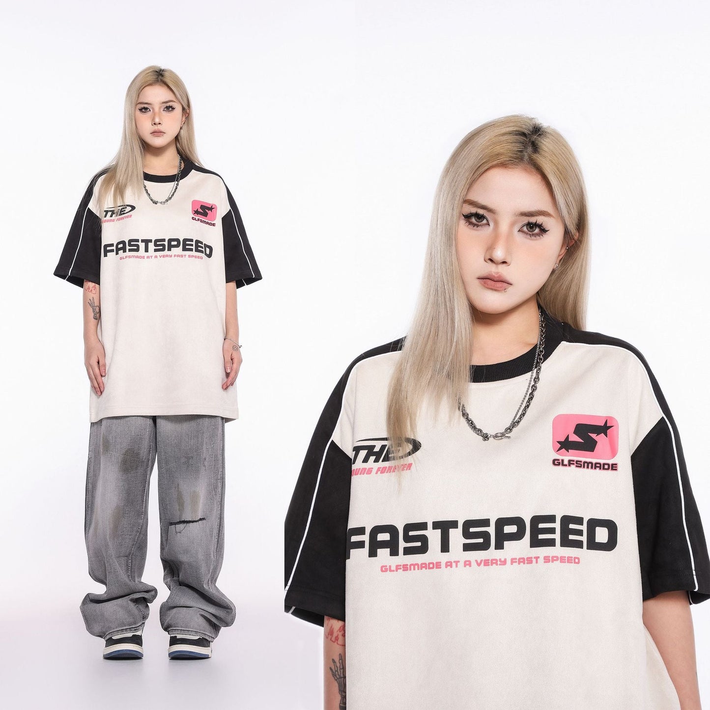 Unisex T-shirts Summer Letter Men's Loose Splicing Short Sleeve T-Shirt