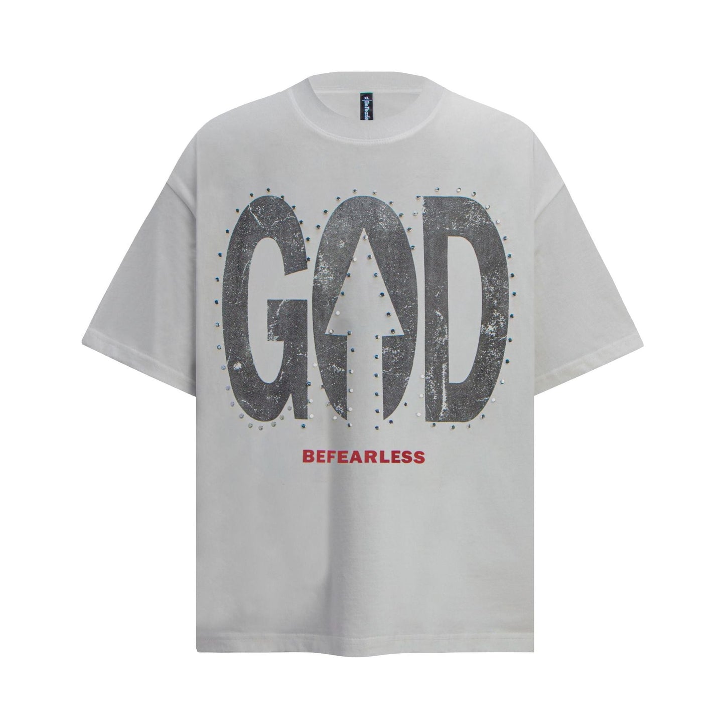 Unisex T-shirts Summer Vintage Alphabet Bead Printed Men's Loose Short Sleeve T-Shirt