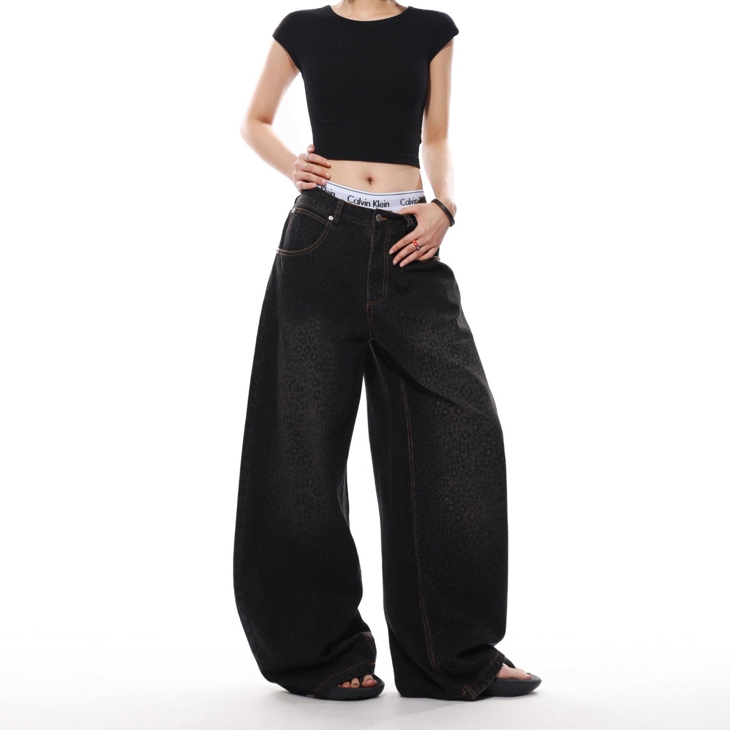 Women jeans retro leopard print women loose