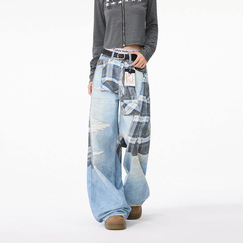 Women jeans retro ripped high waist loose women