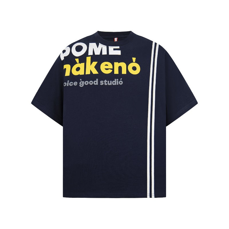 Men's t-shirt - american retro unisex letter print striped short sleeve design - men's high street loose fit tee