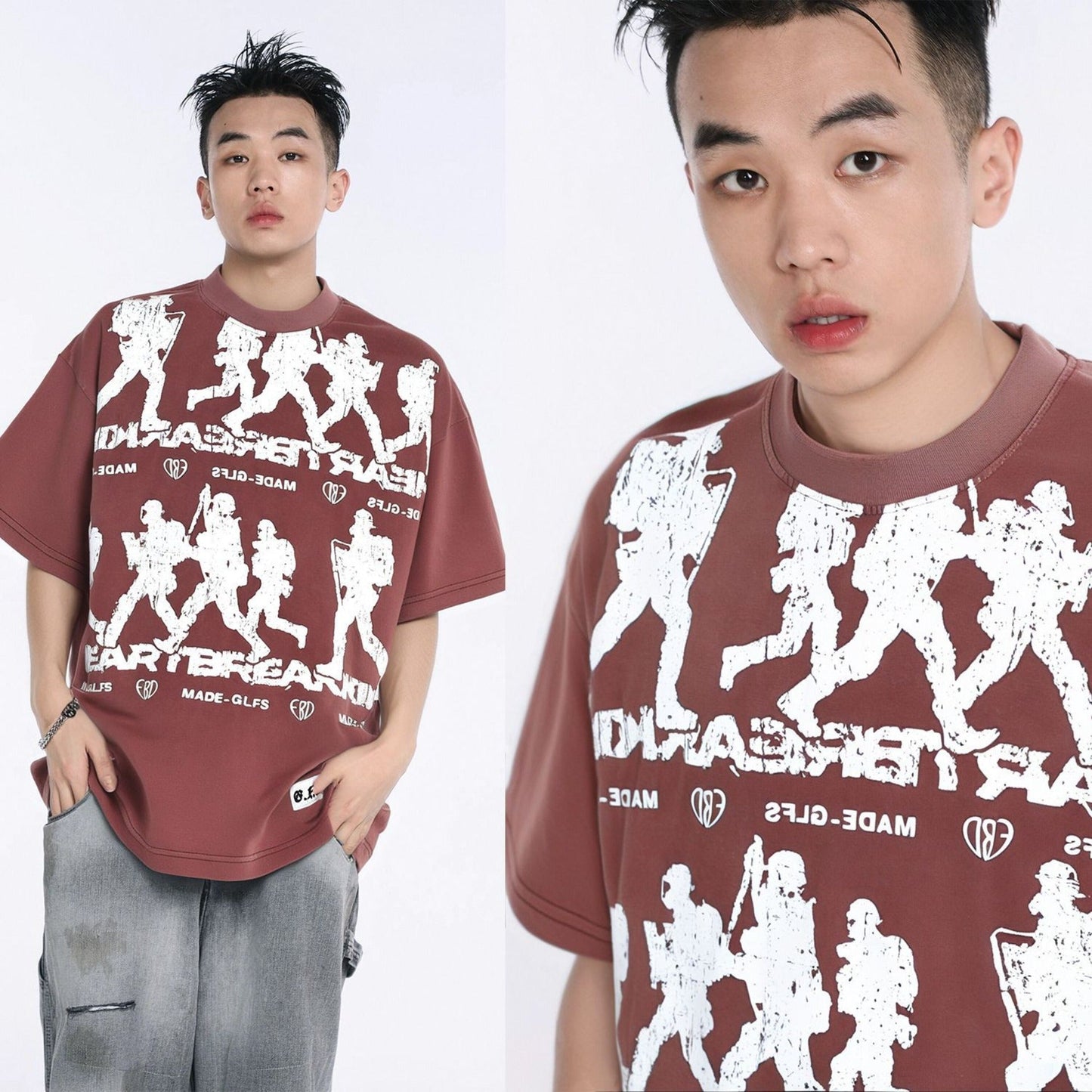 Unisex T-shirts Summer Wash Old Men's Loose Short Sleeve T-Shirt