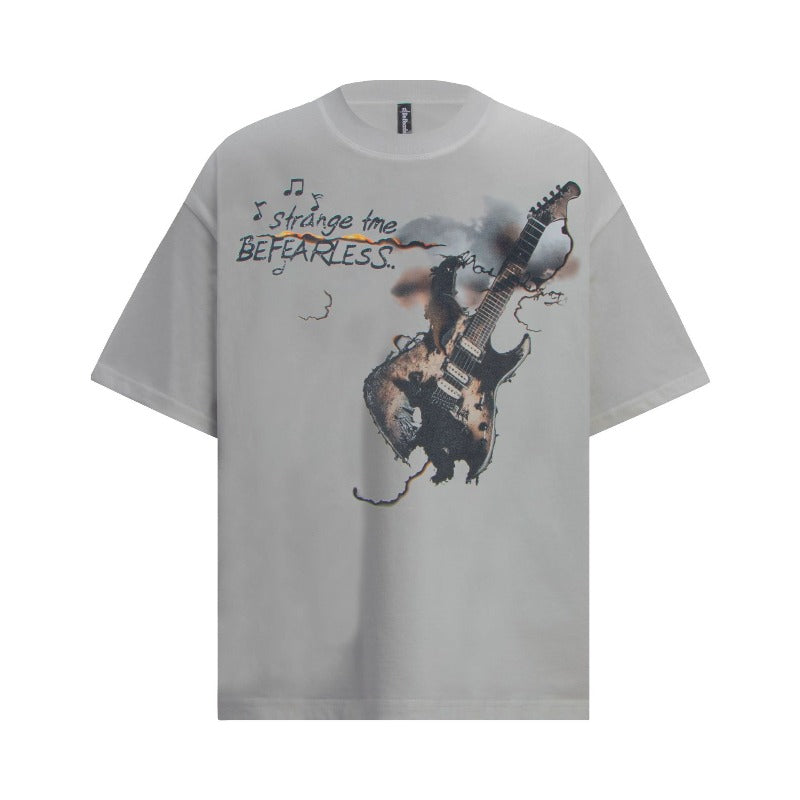 Men's t-shirt - american street style summer couple's d guitar graphic design - premium quality men's loose fit short sleeve tee