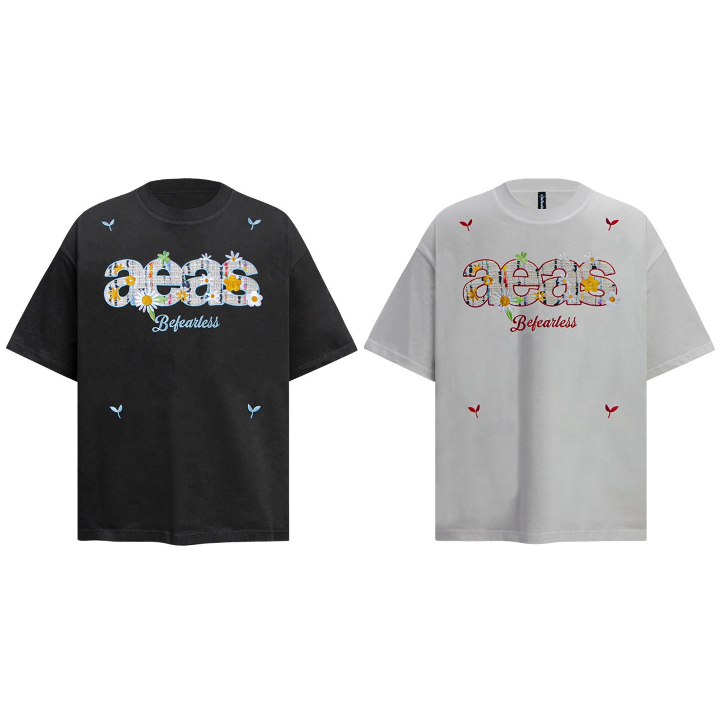 Unisex T-shirts Summer Vintage Embroidery Color Letter Men's Loose Short Sleeve T-Shirt